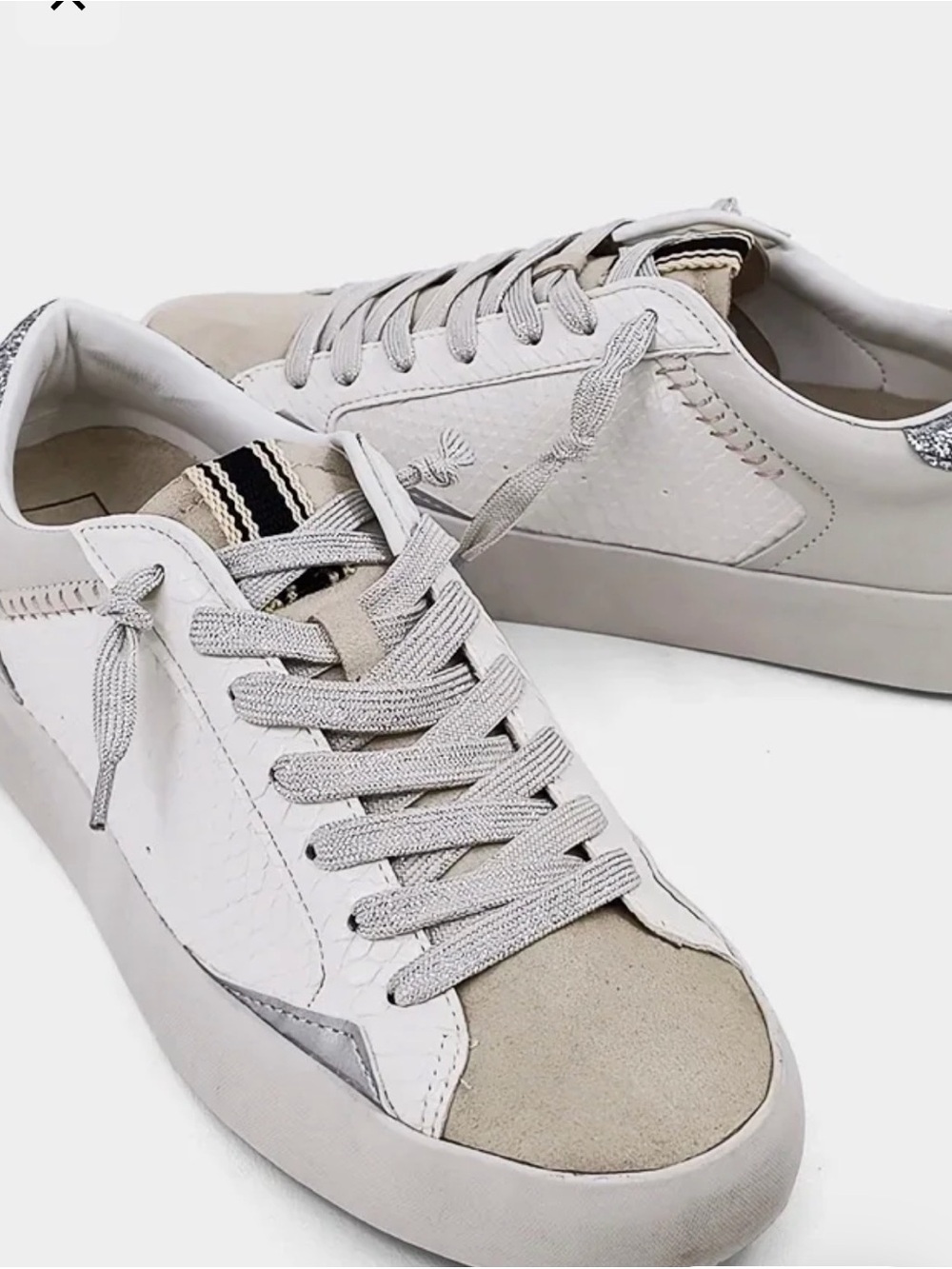 Shushop Ruby Sneakers in Ivory, Beige, and Silver
